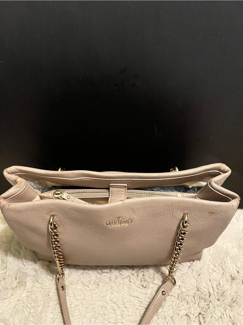 kate spade Jordyn Warm Beige Pebbled Leather Chain-Strap Tote